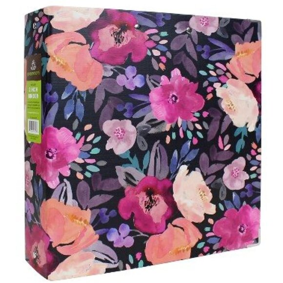 Greenroom 2" 3 Ring Binder with Clipboard, Floral Black & Green - Picture 1 of 1